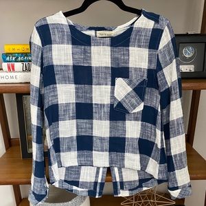 cloth & stone blue gingham linen buttonback shirt